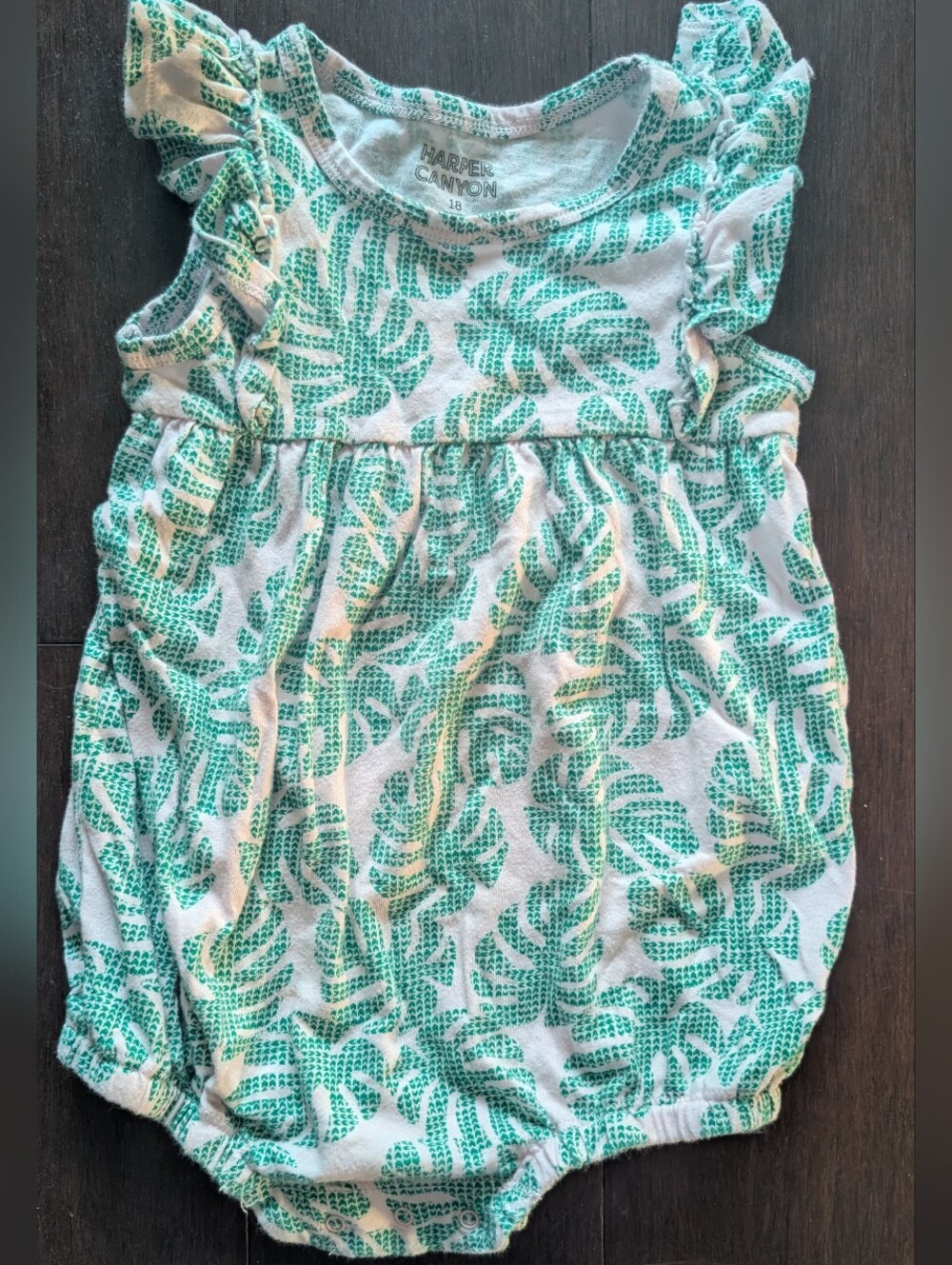 Harper Canyon Green Monstera Pattern Romper